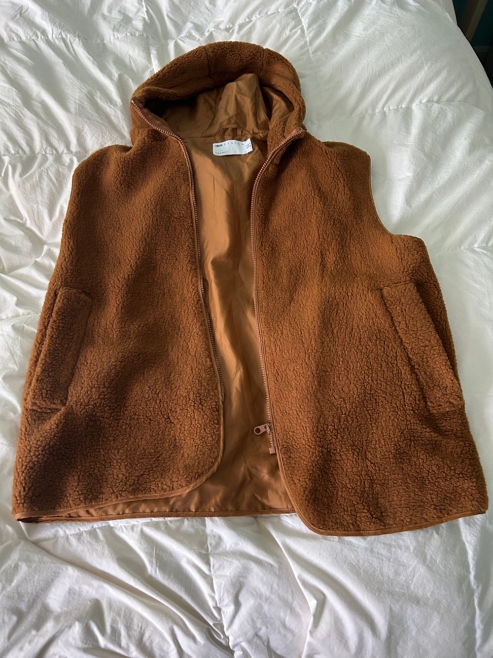 ASOS Hooded Sherpa Vest in Chestnut Brown